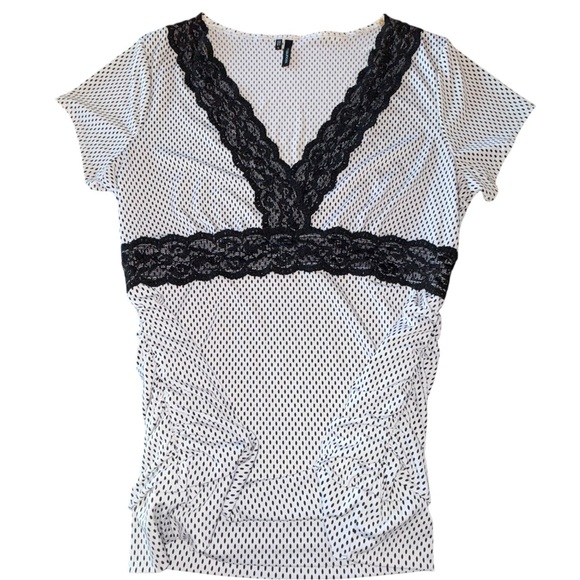 Maurices Babydoll Top Black Lace Polka Dot Y2K Romantic Parisian - Picture 3 of 9